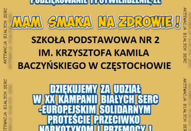 Podziękowania dla naszej szkoły za udział w Kampanii Białych Serc